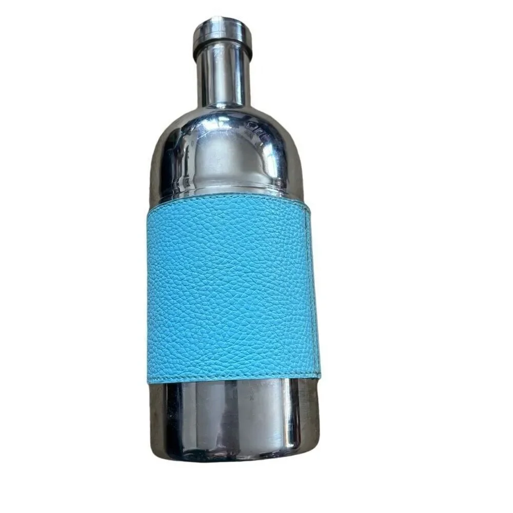 Pier 1 Imports Stainless Steel Martini Shaker Faux Blue Leather Band *Nice*